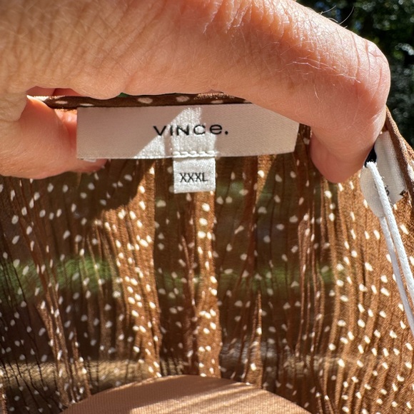 Vince Dot Shirred Semi Sheer Long Sleeve Elegant Brown Midi Dress, size 3X, NWTS - Picture 9 of 15
